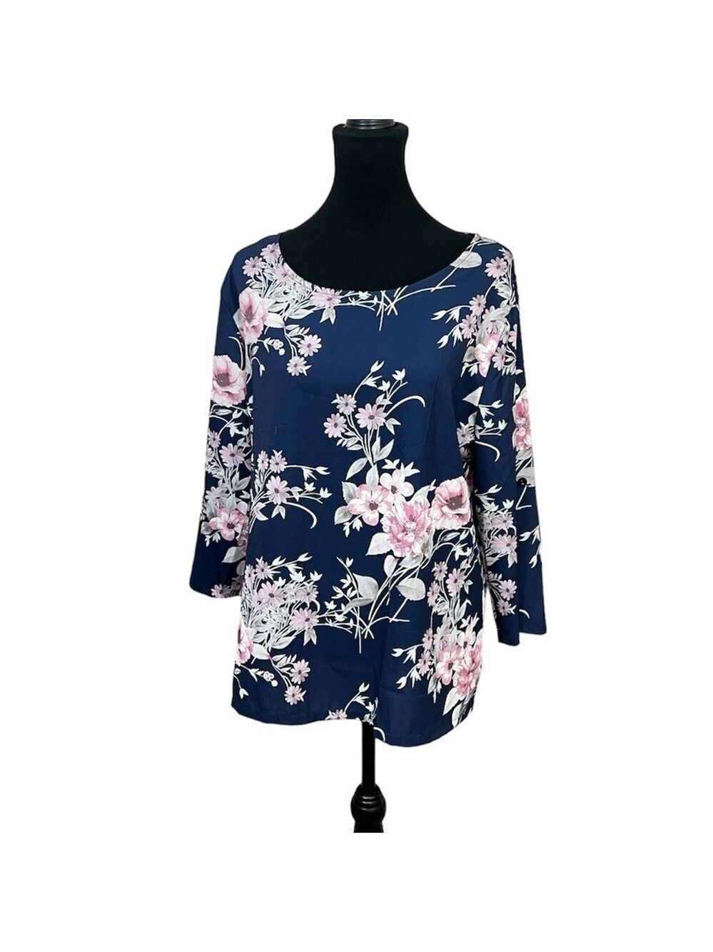 Women Long Sleeve Shirt Tunic Tops Flower Print Blouse Shirts Blue Pink Size XL - Picture 2 of 11